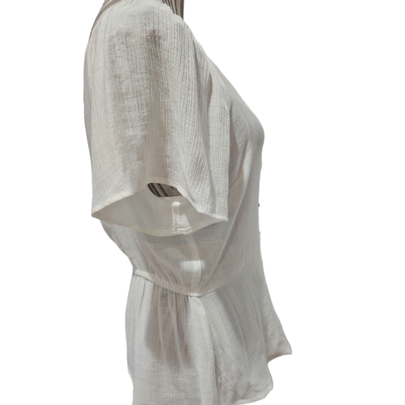 OLM Women Off/On Shoulder Button down Peplum Blouse Semi sheer Size L - Picture 10 of 13